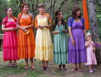 Each Bridesmaid wore a colour that represented a Chakra of the Body at Mary & Brendan's Wedding at their home on Macleay Island Redlands off Brisbane with Marry Me Marilyn